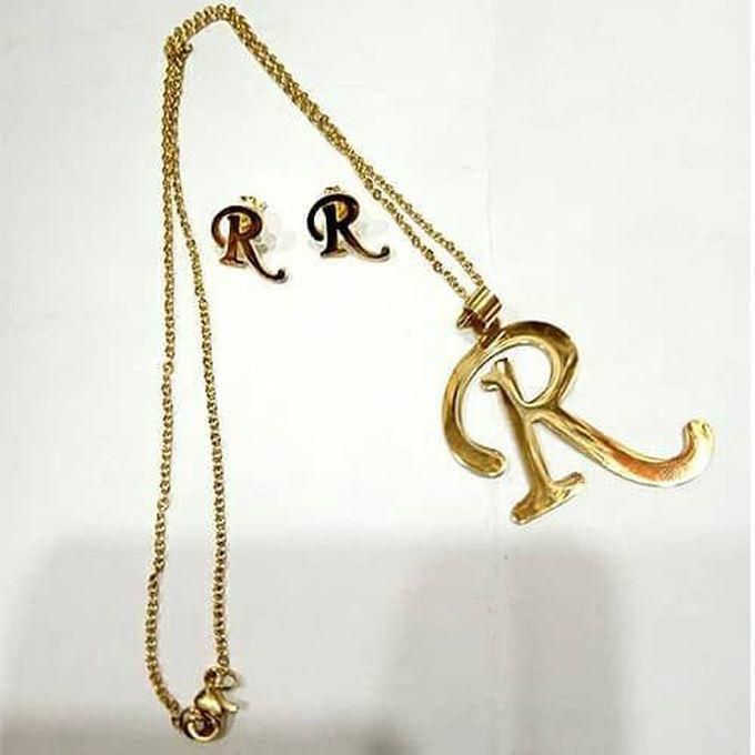 Letter R Pendant , Earrings And Necklace