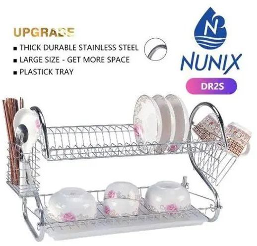2 Tier Dish Rack Stainless Steel, With Drain Board stainless steel
