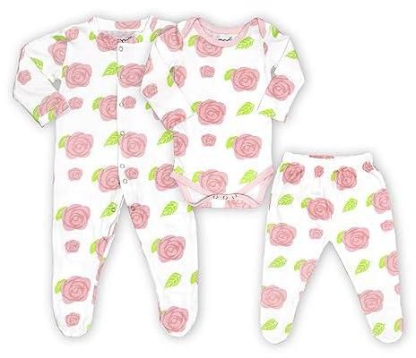 MOON Organic Baby 3 in 1 Gift Set for girls- Romper-Body Suit-Jogger– for 12-18 Months - Full Sleeve, Pure Cotton - Soft, Smooth, and Machine Washable Breathable Fabric- Rose Print