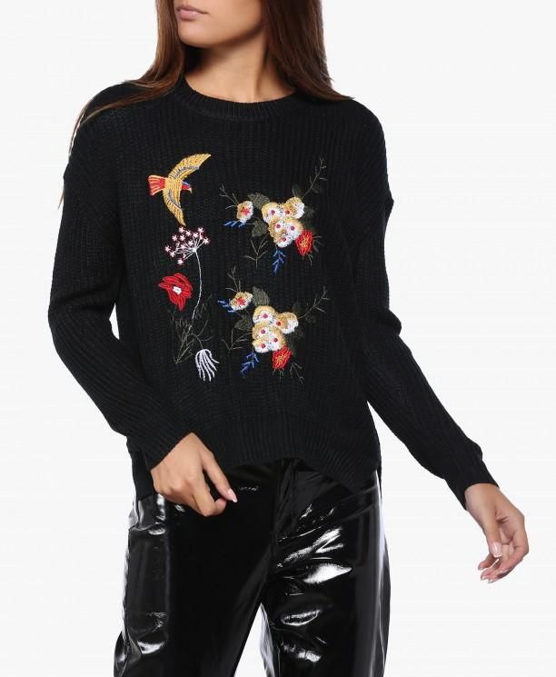 Black Floral Embroidered Sweater