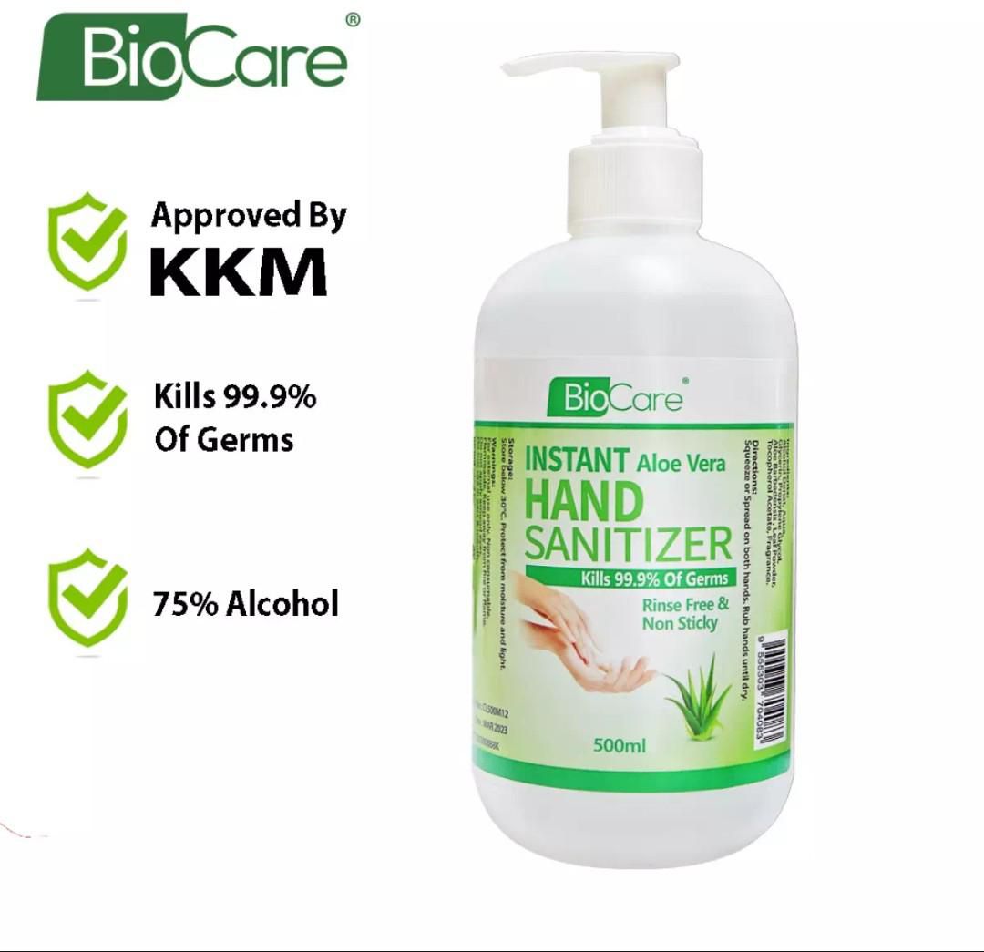 Biocare Instant Hand Sanitizer Liquid with Aloe Vera - 75% alcohol 500ml
