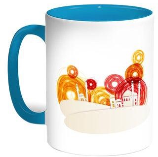 Abstract Art - Mosque Printed Coffee Mug Turquoise/White 11ounce