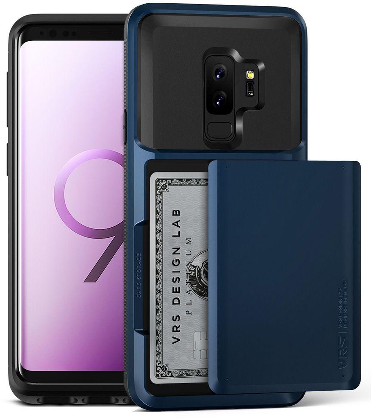 VRS Design Samsung Galaxy S9 PLUS Damda Glide Semi Automatic Card Slider Wallet cover / case - Deep Sea Blue S9+