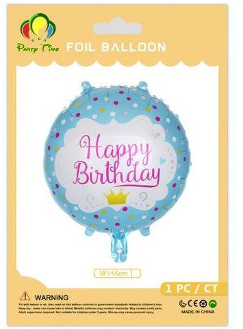 1-Piece 18inch Blue Round-Shaped Happy Birthday Foil Balloon, Birthday Balloons Themed Party Decoration - Party Supplies