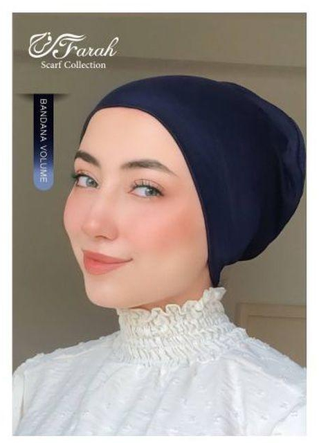 Farah بندانه حجاب مقفولة بدون خياطة فوليوم خامة خفيفة قطن ليكرا - Navy