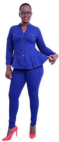 Fashion Womens Denim/Jeans Suit (Trouser+Top) - Blue