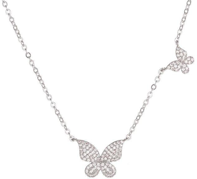 Ladies Double Butterfly Pendant Necklace- Silver