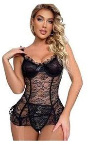 Short babydoll lingerie, black playsuits, elegant women’s nightgown from Four H, code 196