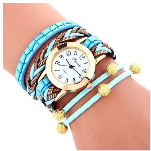 Liplasting Ladies Exquisite Attractive Bracelet Watch Leather Personality Chic Weave Band Wristwatches Vogue Quartz Watch - Blue