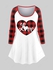 Plus Size Valentines Checked Love Heart Graphic Raglan Sleeve T-shirt - 5x | Us 30-32