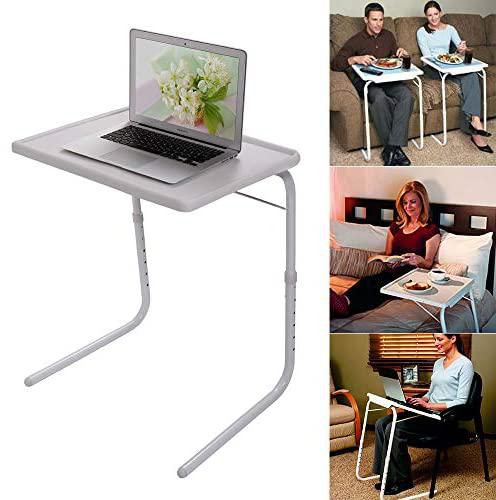 McMoLa Foldable Assembled Table TV Tray Portable Folding Snack Table - Adjustable Sofa Side Table, Bed Laptop Desk Table for Breakfast Home Use White