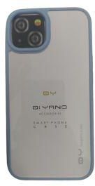 Qi Yang جراب ظهر لهاتف أيفون 13 PC شفاف بأطار TPU (6.1) - أزرق فتح