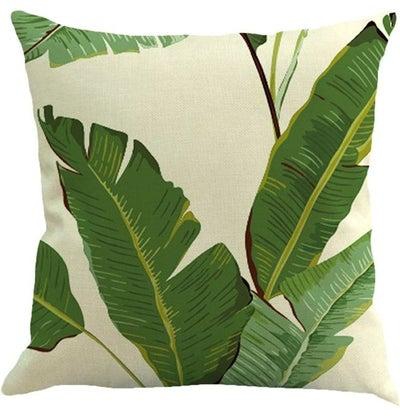 Leaves Printed Cushion Cover White/Green 45x45cm