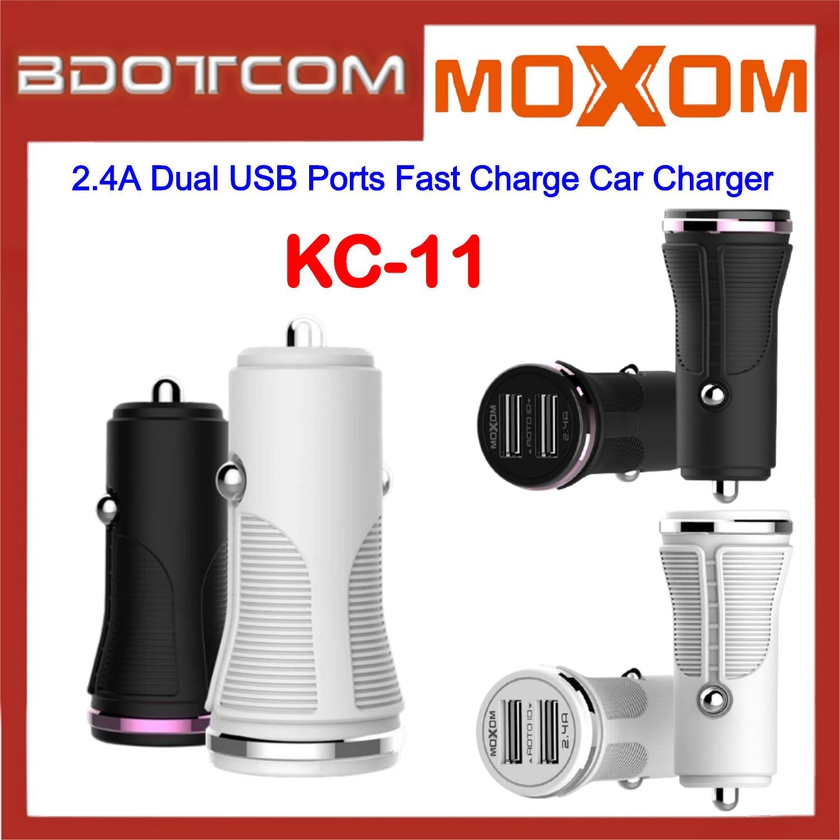 Moxom KC-11 2.4A Dual USB Ports Fast Charge Car Charger with MicroUSB Cable