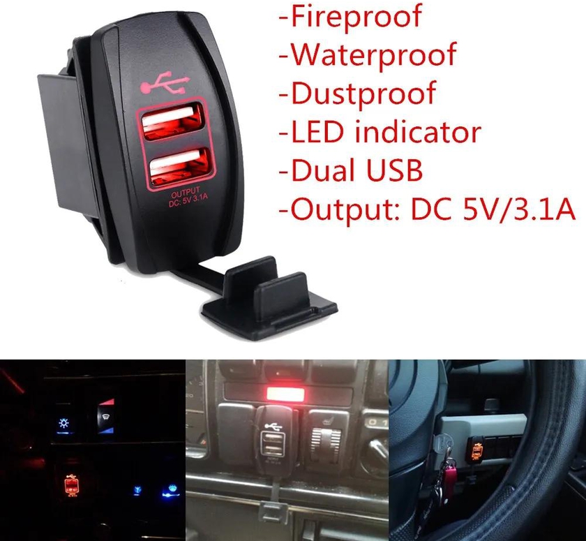 3.1A Dual USB Socket Charger Power Adapter LED 12V 24V For Car Motor Waterproof