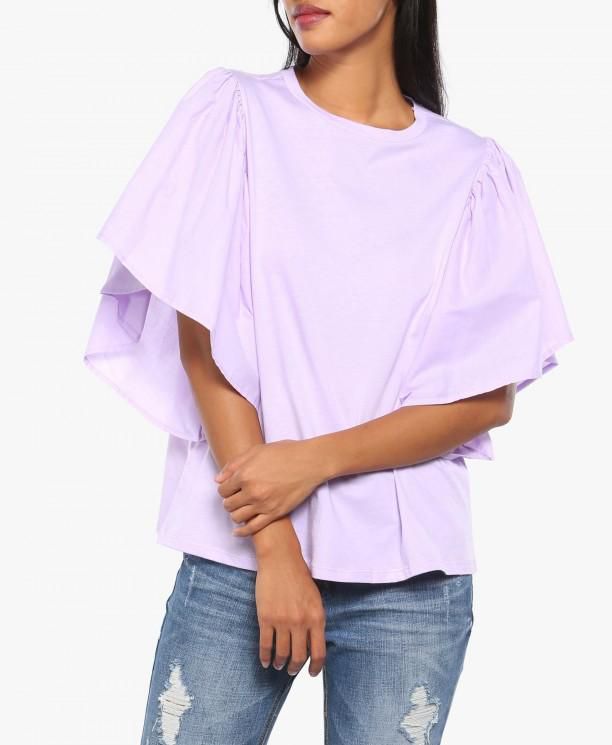 Purple Ruffled Cotton T-Shirt
