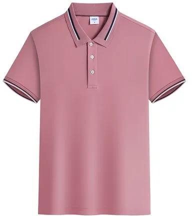 Men Short Sleeve Polo Shirt Pink Breathable Comfortable