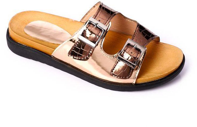 Leather Slip On Slippers - Rose Gold