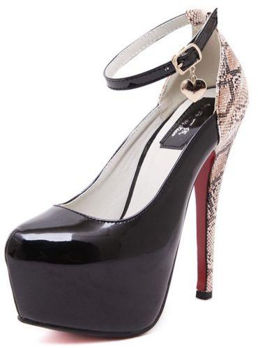 Elegant Black With Snakeskin Pattern And Heart Pendant High Heels Women shoes Size EU 37
