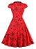 Vintage Lace Up Floral Pinup Dress - Red - L