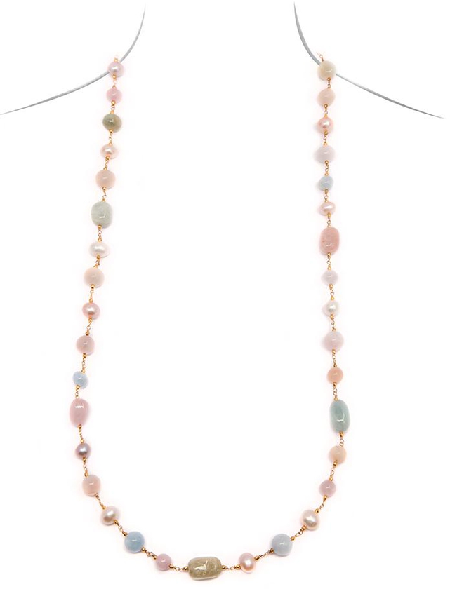 Angie Jewels & Co. Morganite Drumlet Fresh Water Pearl Necklace