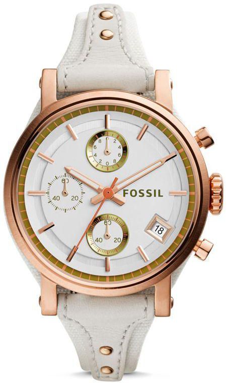 Fossil Original Boyfriend Women's Silver Dial Leather Band Chronograph Watch - ES3947