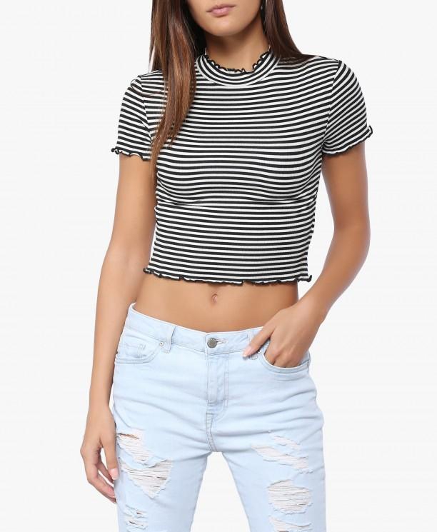Black and White Striped Ribbed Tee