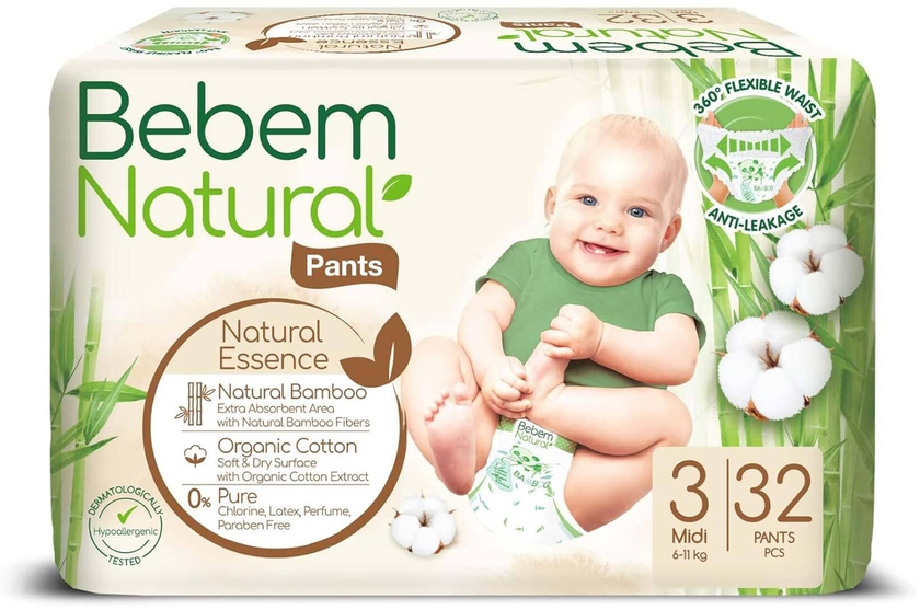 Bebem Natural Midi Baby Diapers Pants Twin - 32 Pieces