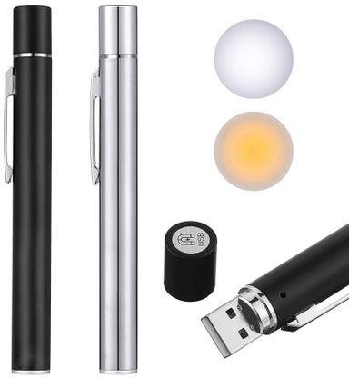 Pen Torch Reusable, 2 PCS Diagnostic Medical Penlight USB Rechargeable LED Ligh for Nurses Students Doctors, Mini Flashlight with Sources, Magnetic Cap, Pocket Clip