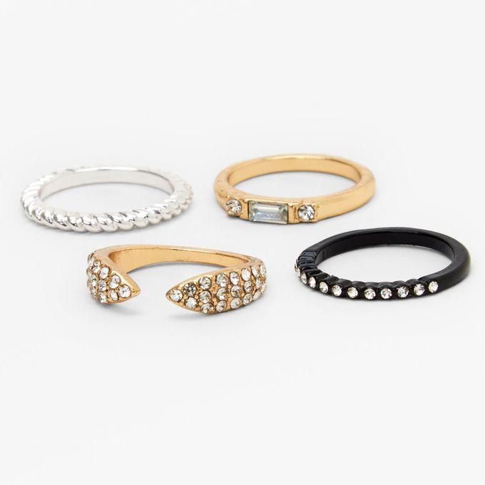 Claires Claire's Mixed Metal Embellished Rings - 4 Pack