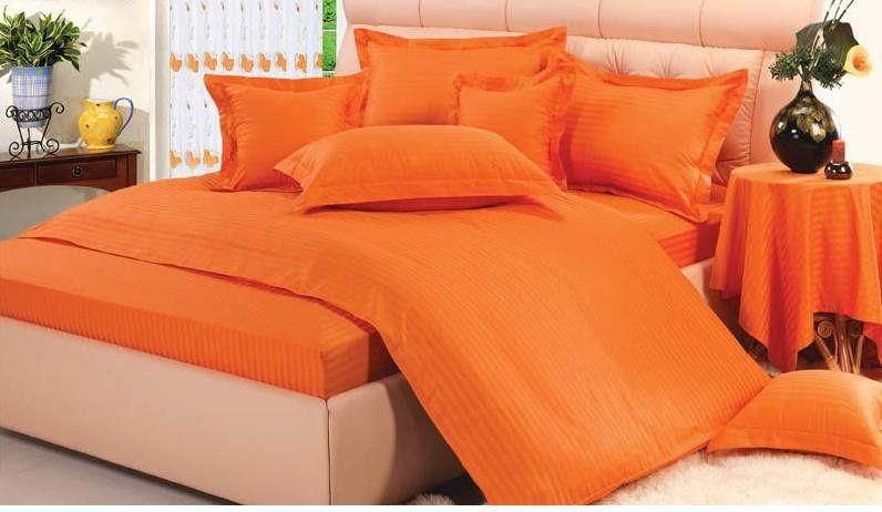 Ultra Soft Cotton Striped Orange King, Soft Cotton King Size Bed Sheets