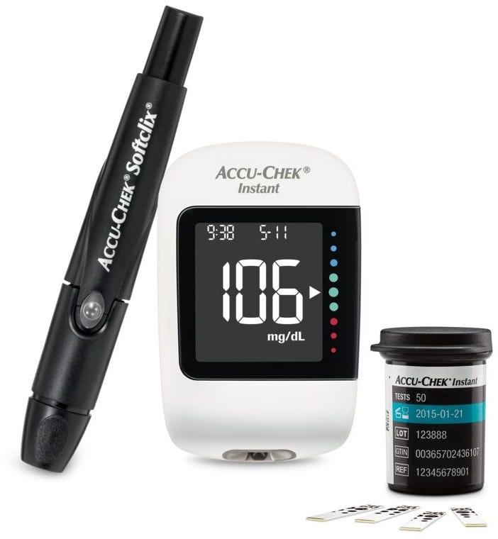 احصل على جهاز قياس السكر بالدم أكيو تشيك انستانت، بمؤشر لتحدد مستويات الدم - ابيض اسود مع أفضل العروض | رنين.كوم