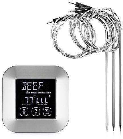 Generic TS-82 Digital Meat Thermometer With 3 Stainless Steel Temperature Probes For Kitchen Cooking - Stainless Steel