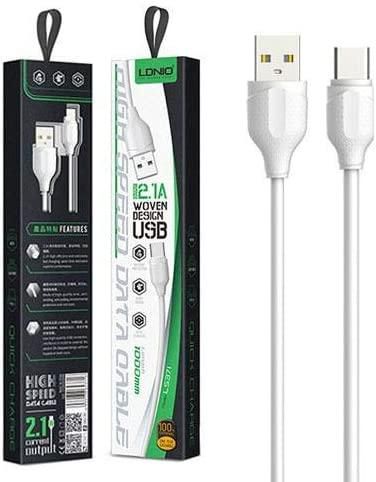 LDNIO USB-A to USB-C Charging Cable, 1 Meter, 2.1A, White - LS371