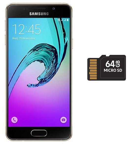Samsung Galaxy A3 2016 Dual Sim - 16GB, 4G LTE, Gold with 64GB microSD Card