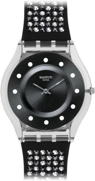 Swatch Black Leather Black dial Watch for Women's SFM128