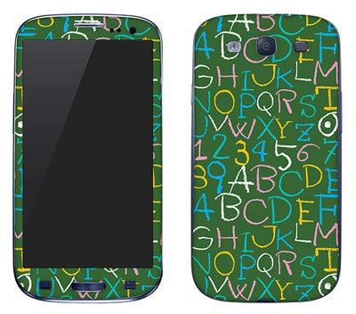 Vinyl Skin Decal For Samsung Galaxy S3 Green Board Alphabets