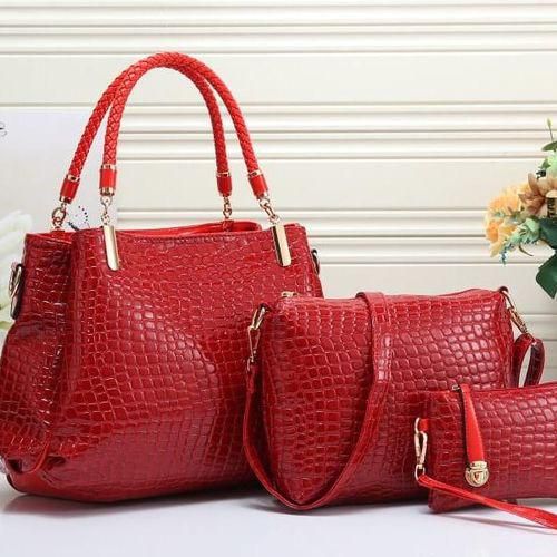 Generic Ladies 3 in 1 Handbag fashionable full Set - Red