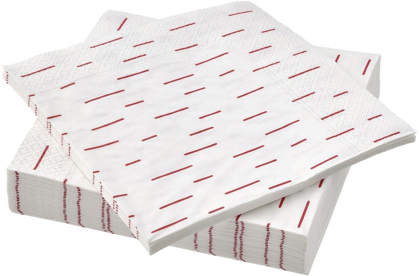 SNÖKRABBA Paper napkin - patterned bright red/white 33x33 cm