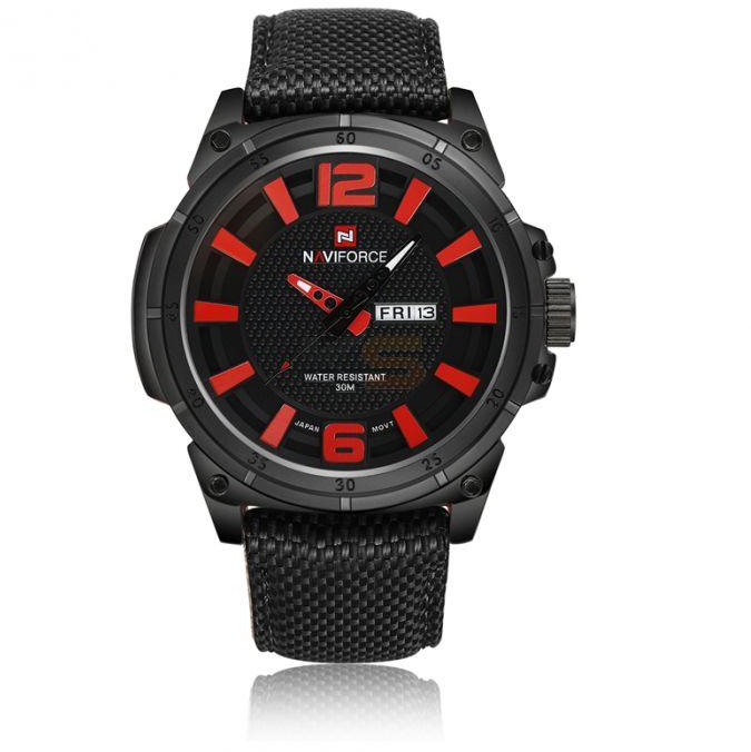 NAVIFORCE 9066 Quartz Hour Date Display Daily Waterproof Men Sports Watch Black and Red