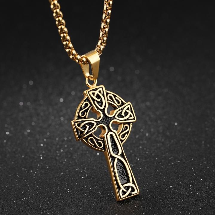 Stainless Steel Men Cool Accessories Titanium Steel Cross Pendant Necklace gold one size