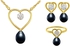 VP Jewels: 18k Solid Gold Diamonds 7mm Black Pearls Solitaire Heart Earrings, Ring and Necklace Set