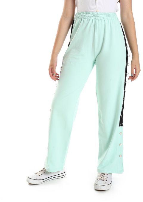 Solid Pattern Girls Pants with Decorated Side Chain - Black & Mint Green