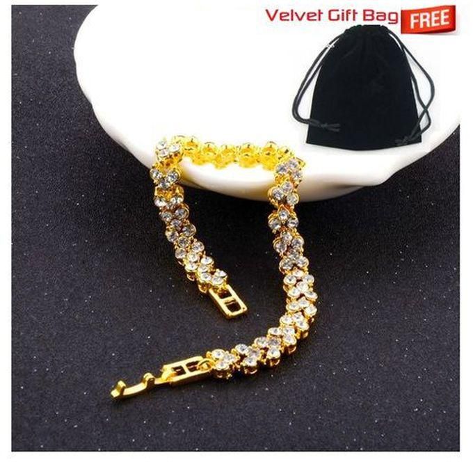 Fashion Valentines Day Gift Bracelet Gold Crystal Diamond Love *FREE VELVET POUCH