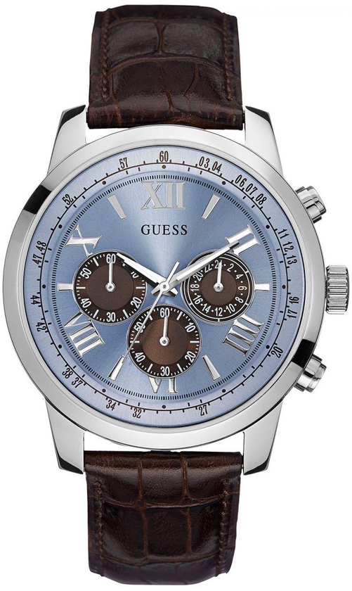 Guess Horizon Men's Blue Dial Leather Band Watch - W0380G6