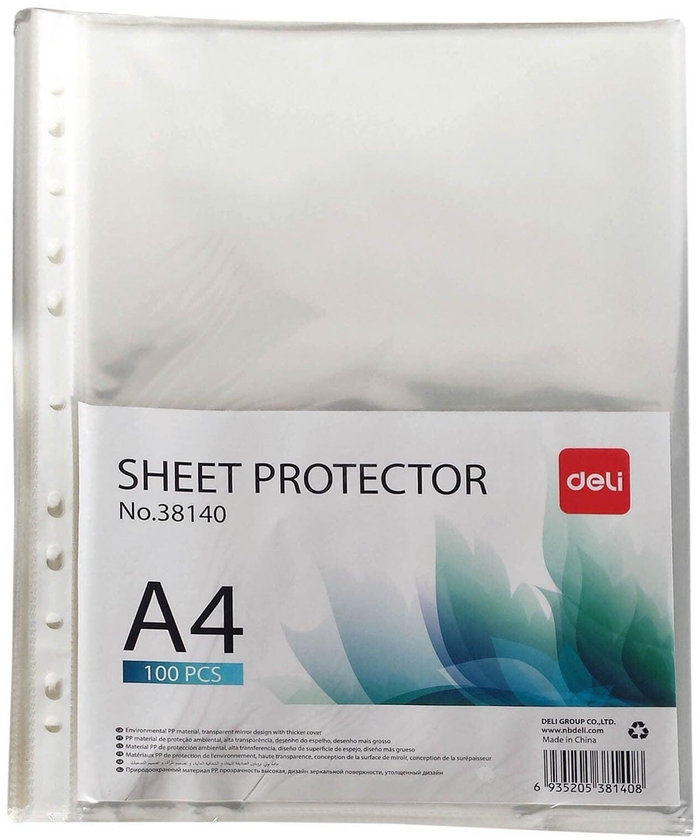 Deli A4 Size Sheet Protector Clear 100 PCS