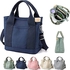 Large Capacity Multi-Pocket Handbag Women's Canvas Tote Purses Crossbody Bag Vintage Tote Bags for School College(A-BLUE,long shoulder straps)