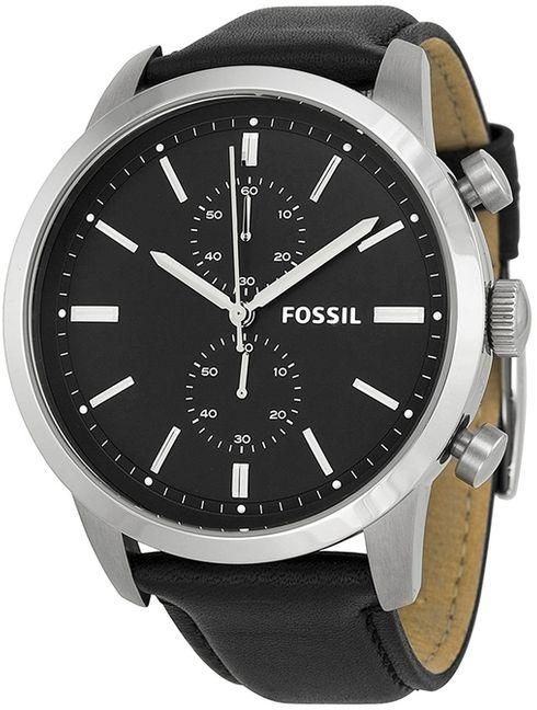 Fossil FS4866 Leather Watch - Black