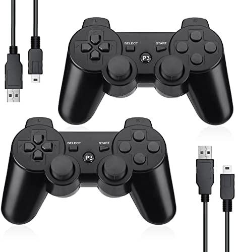 TESSGO PS3 Controller 2 Pack Compatible with PS-3, Rechargeable Game Wireless Controller with Upgraded Joystick for PlayStation 3