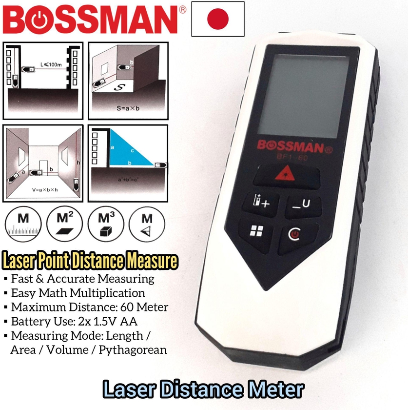 Bossman Japan Laser Distance Meter for Digital Measuring